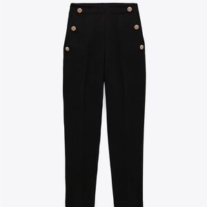 Zara NWT straight leg pant with metallic gold buttons black